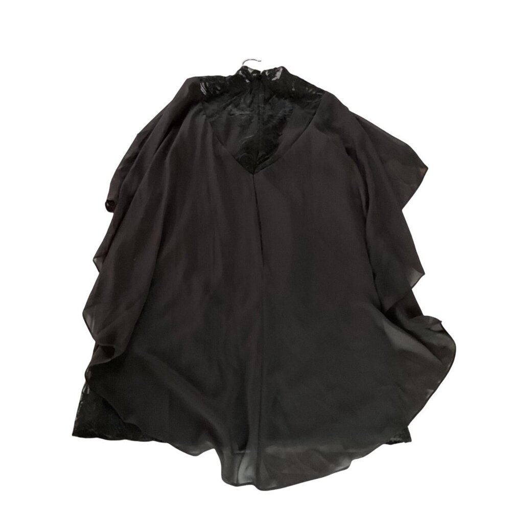 NWT Vintage-Style Black Lace Overlay Dress Sheer Cape High Neck Floral Embroider - Picture 8 of 16